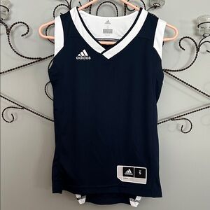 Adidas Navy and White V-Neck Sleeveless Top